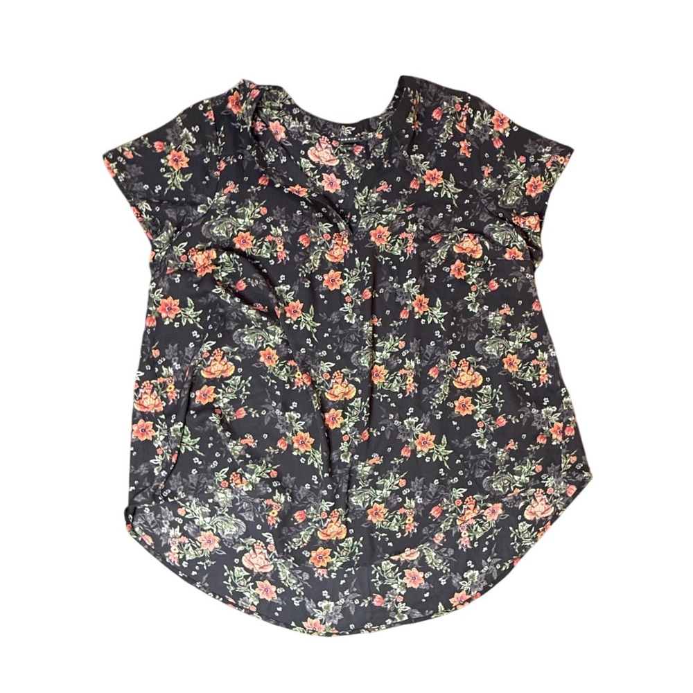 Torrid Floral Print Hi-Lo Blouse Button Up Short Sleeve Top Size 1